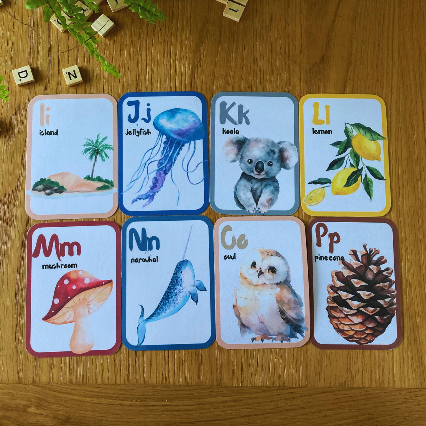 Alphabet Flashcards, Watercolor Nature ABC Cards, INSTANT DOWNLOAD PDF