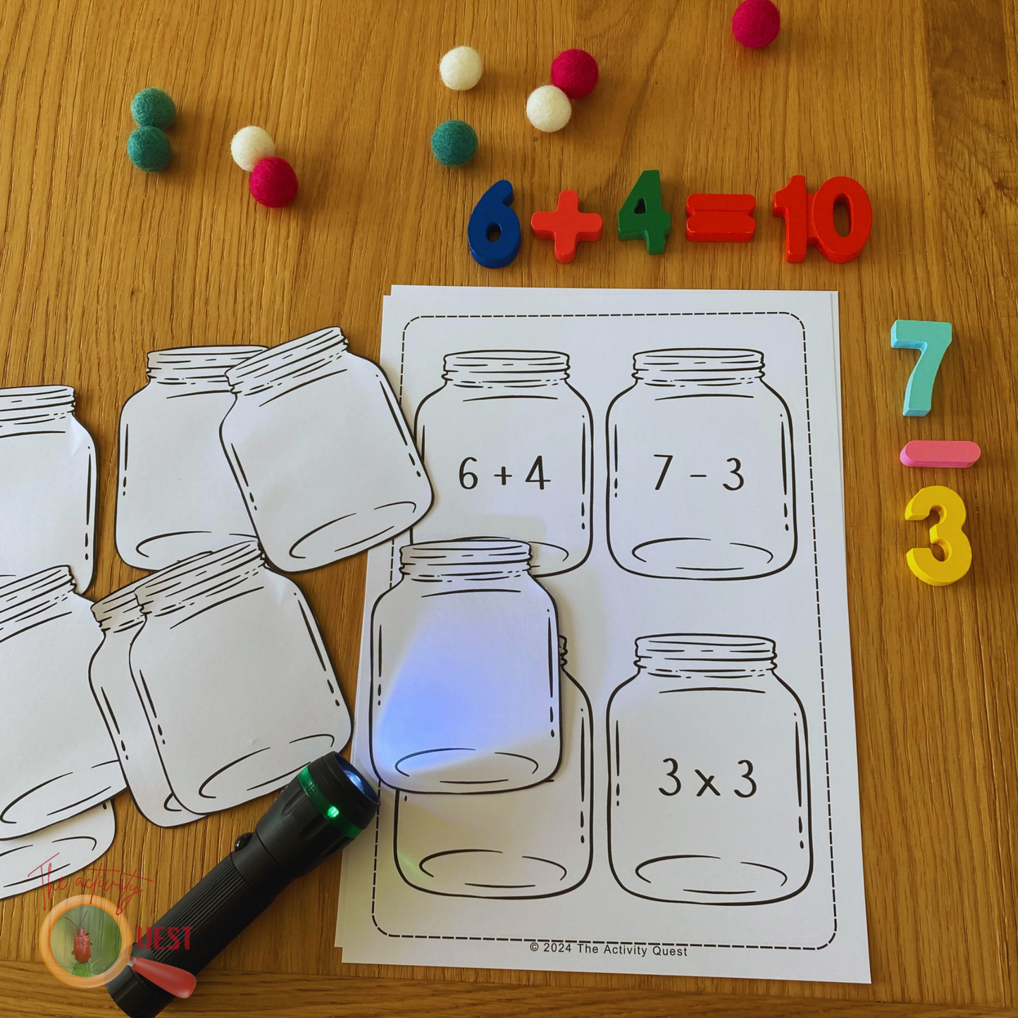 Fireflies Jars Math Activity, Simple Operation Skills Printable, INSTANT DOWNLOAD PDF