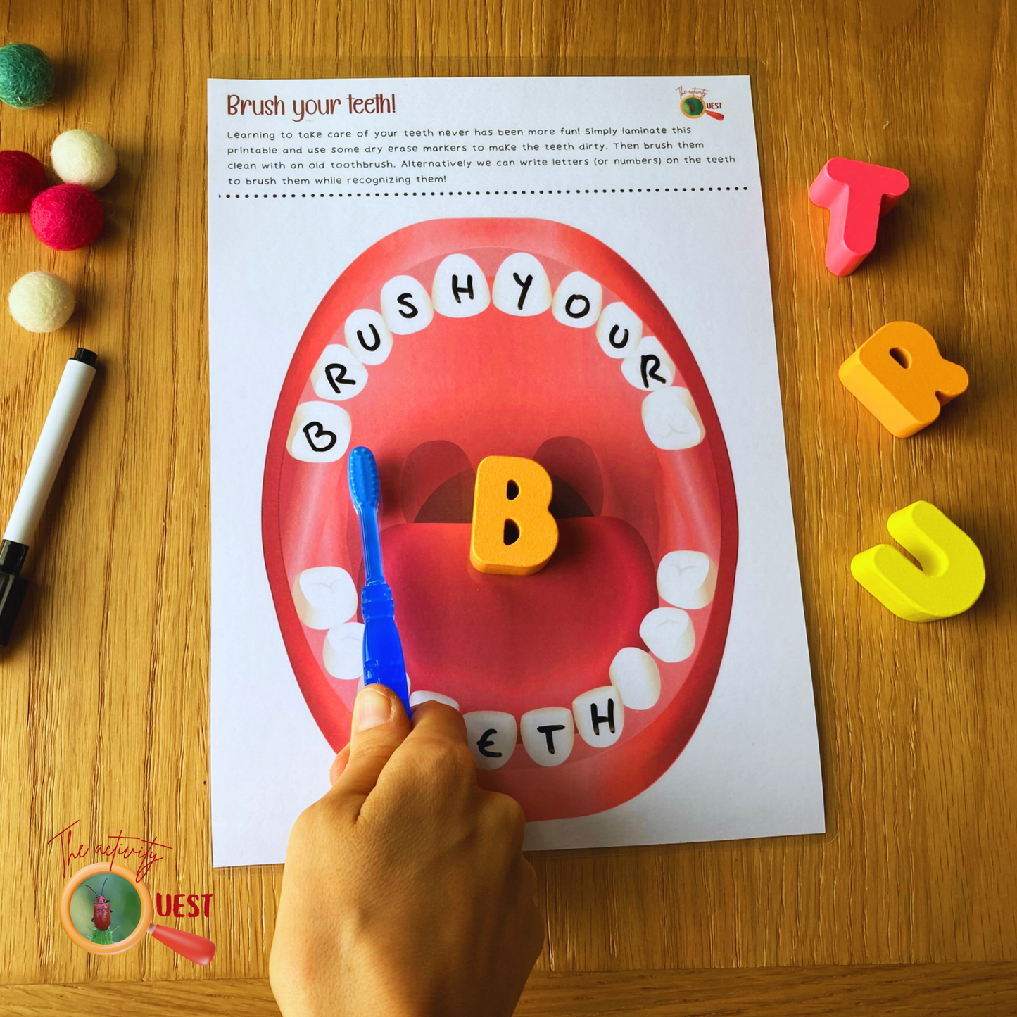 Brush Teeth Dental Hygiene Printable, Fine Motor Skills Activity, INSTANT DOWNLOAD PDF