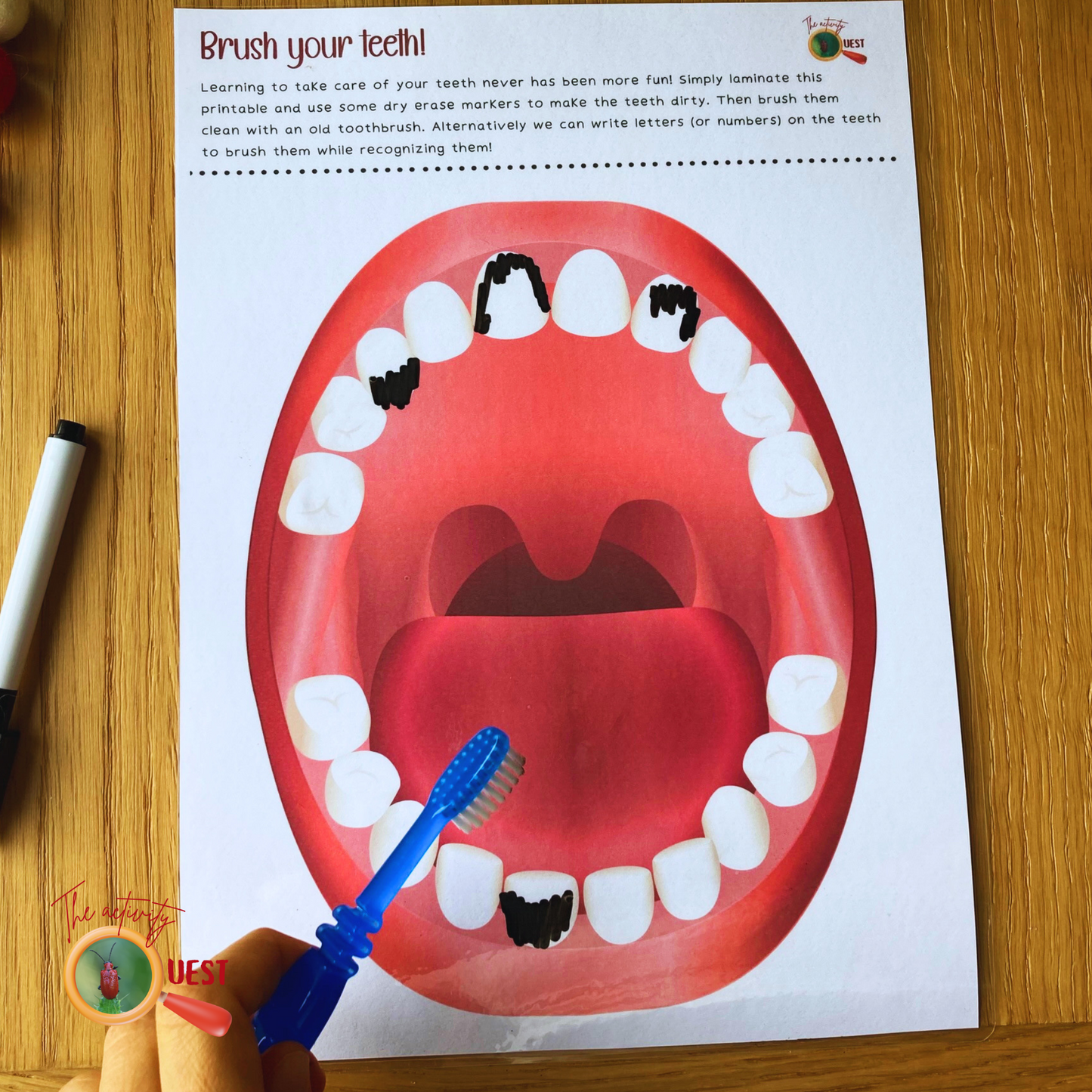 Brush Teeth Dental Hygiene Printable, Fine Motor Skills Activity, INSTANT DOWNLOAD PDF