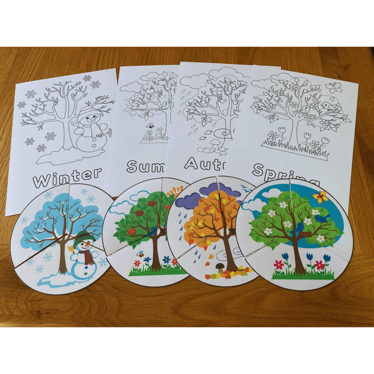 Seasons 3 Pieces Jigsaw and Coloring Pages for Kids, INSTANT DOWNLOAD PDF