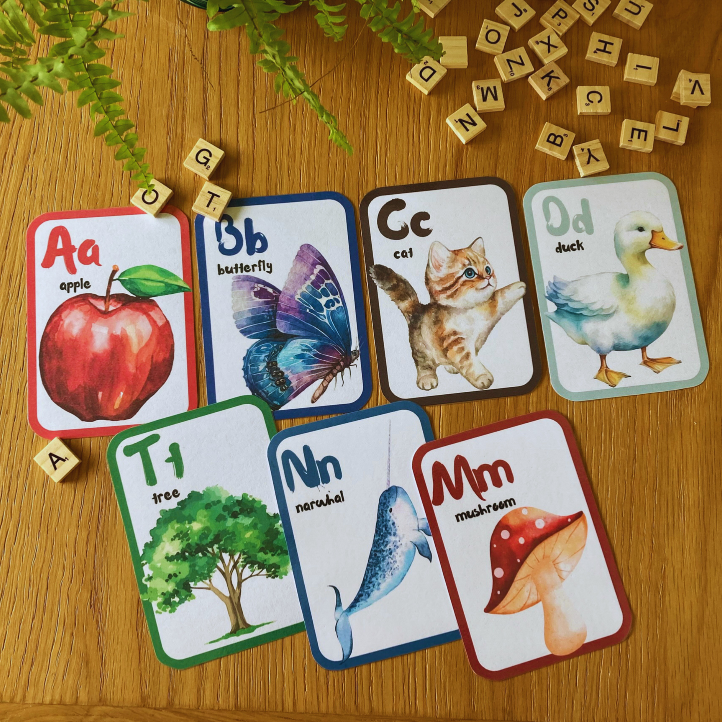 Alphabet Flashcards, Watercolor Nature ABC Cards, INSTANT DOWNLOAD PDF