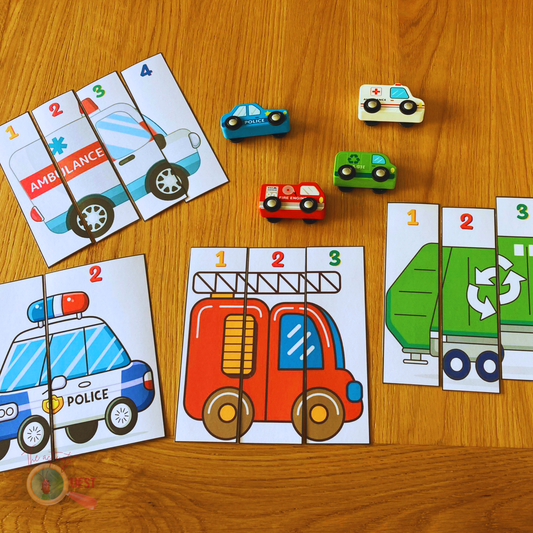 Community Vehicles 2 to 5 Pieces Puzzle for Kids, INSTANT DOWNLOAD PDF