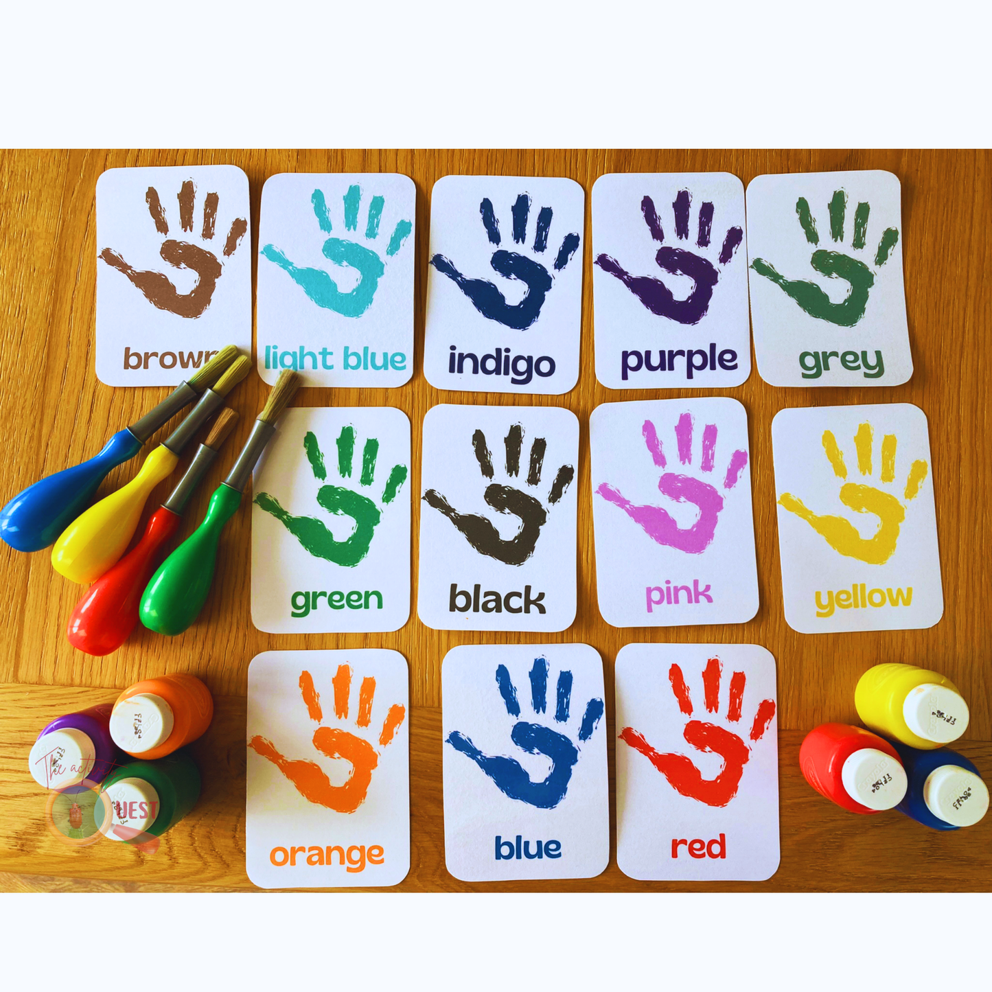 12 Color Flashcards, Hand Stamps Cards for Kids, INSTANT DOWNLOAD PDF