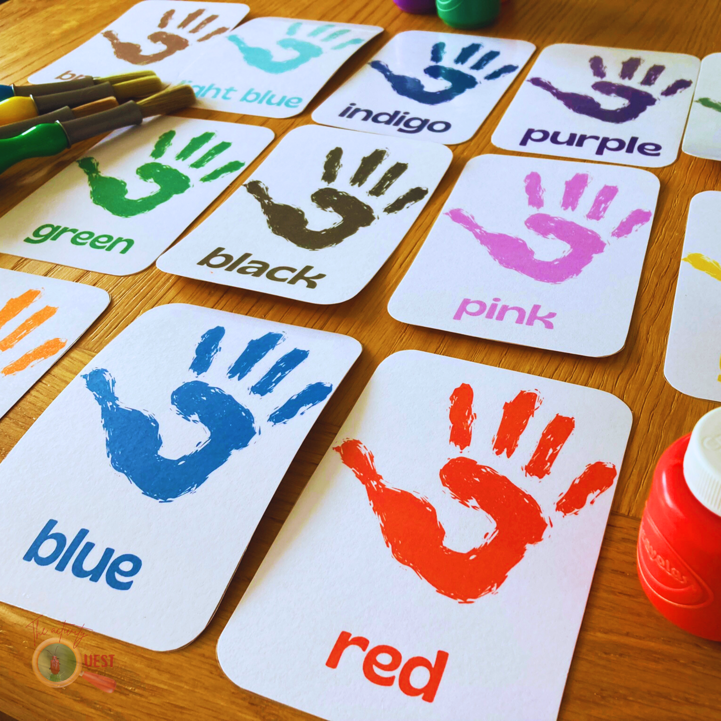 12 Color Flashcards, Hand Stamps Cards for Kids, INSTANT DOWNLOAD PDF