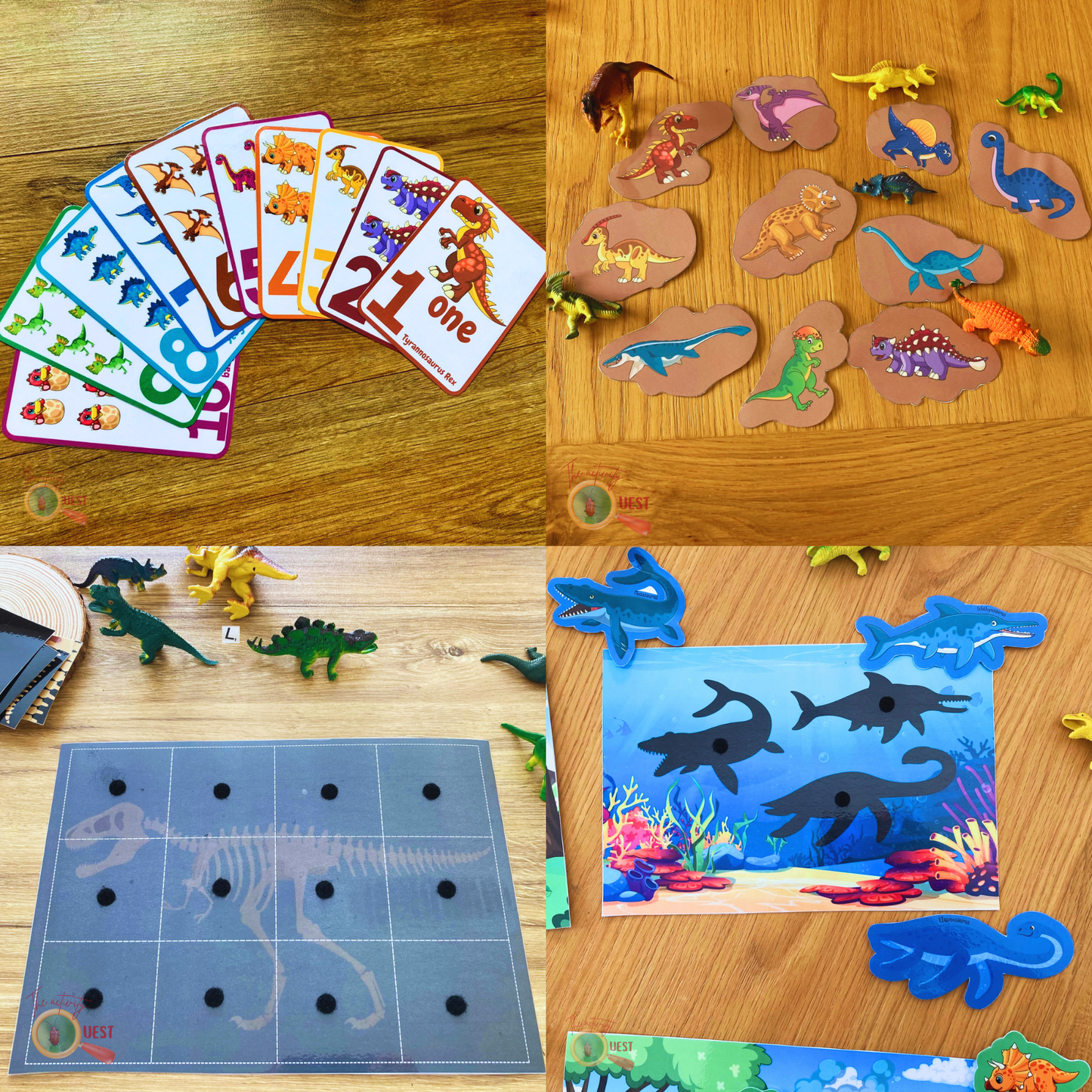 Dinosaur Printable Bundle Activity for Kids, T-Rex Jigsaw, Shadow and Fossil Matching and Numbers Cards for Children, INSTANT DOWNLOAD PDF