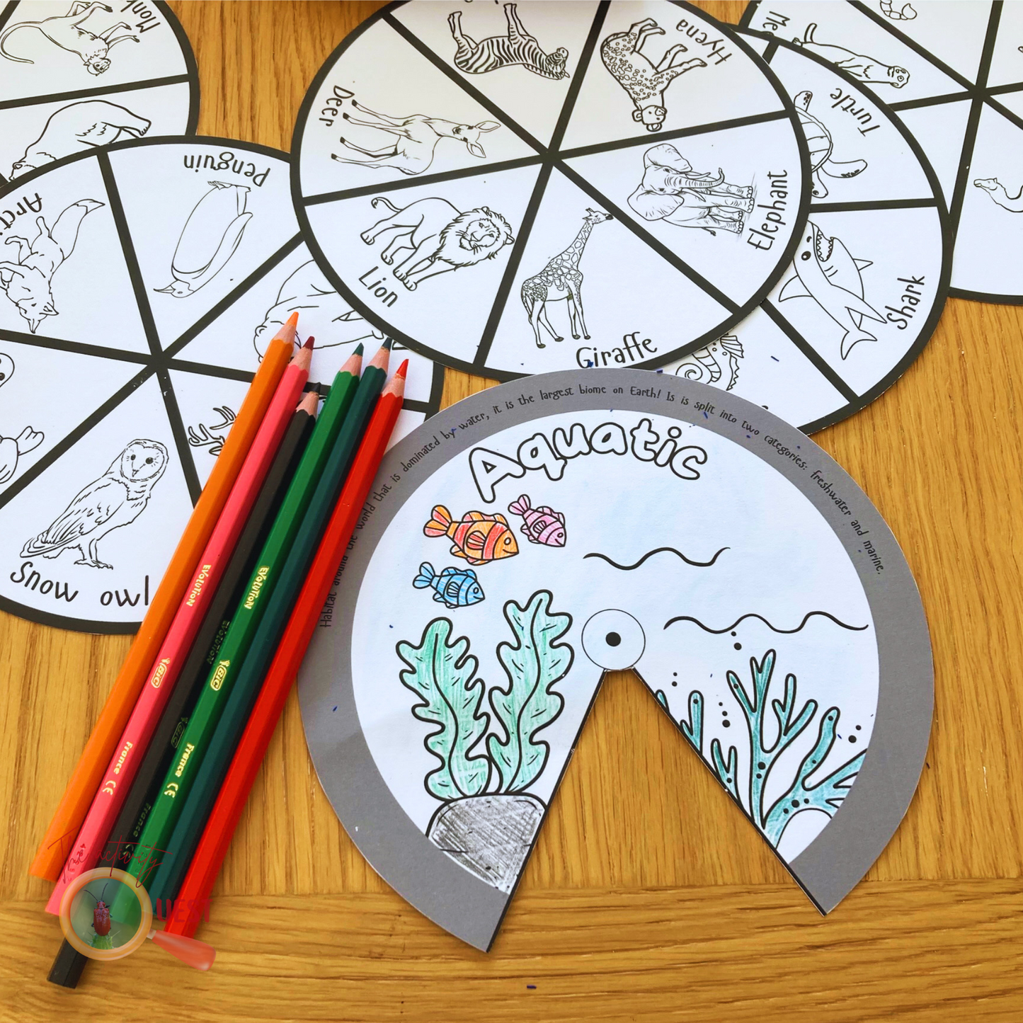 Animal Habitats Learning Wheels Printable Set, Coloring Nature Biomes Animals Disc Activity, INSTANT DOWNLOAD PDF