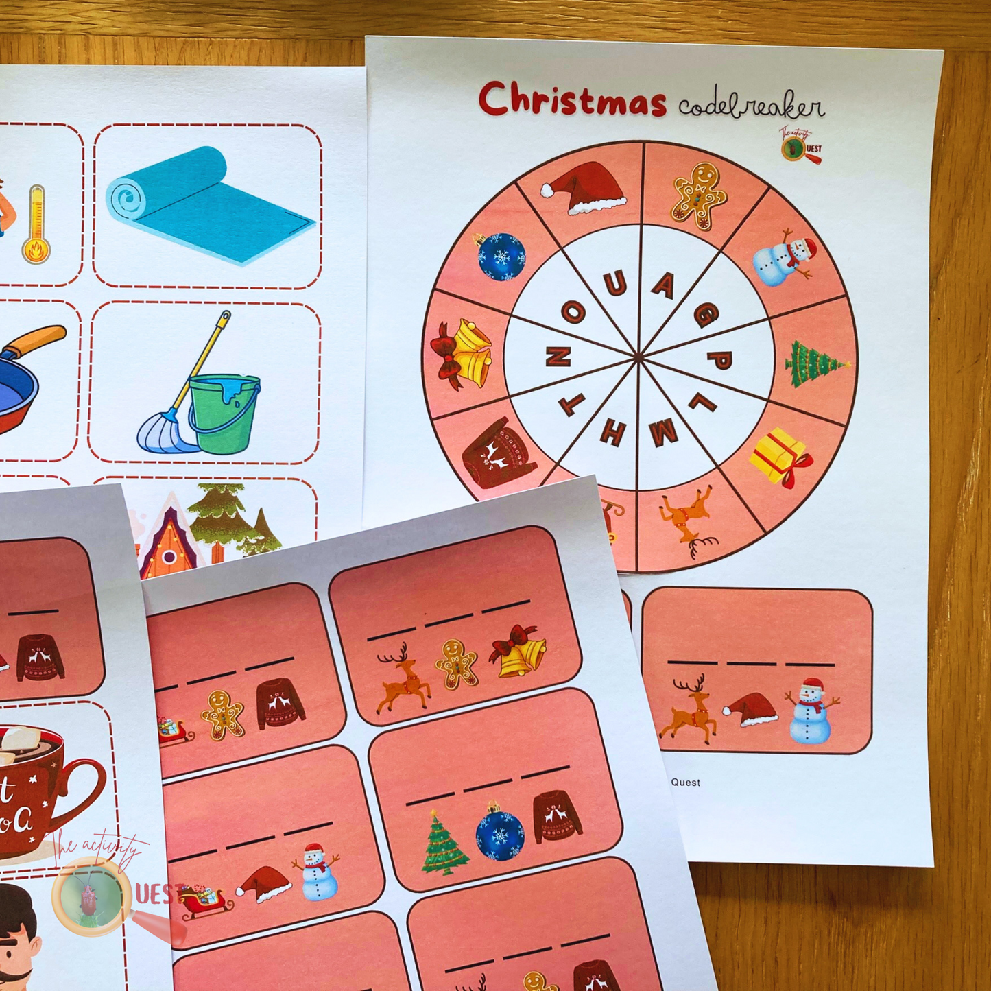 Christmas Codebreaker Wheel Printable Game for Kids, 12 CVC Words Decoder Reveal Activity for Children, Hidden Message INSTANT DOWNLOAD PDF