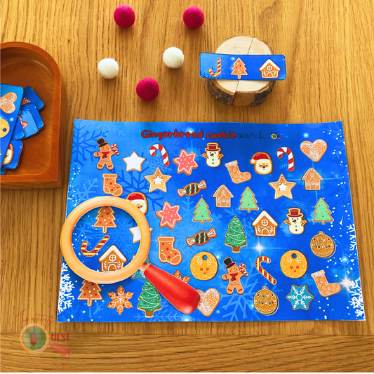 Christmas Gingerbread Cookie Search, Printable Logical Games for Children, Toddler Activity Pattern Shape Hunt for Kids INSTANT DOWNLOAD PDF