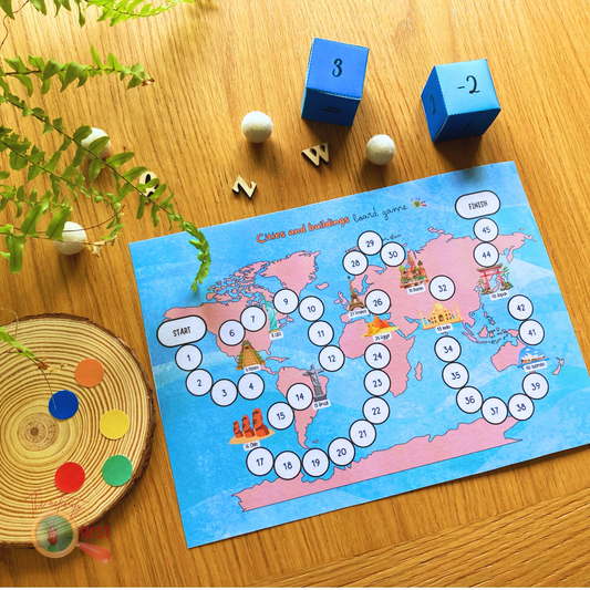 World Cities and Buildings Learning Printable Boardgame for Family, Early Math Skills and Map Dice Activity for Kids, INSTANT DOWNLOAD PDF