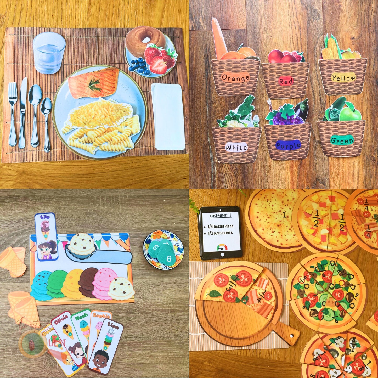 Kitchen Imaginative Play BUNDLE, Prepare your Meal, Ice creams, Pizza and Fruits and Vegetables Sorting Baskets, INSTANT DOWNLOAD PDF