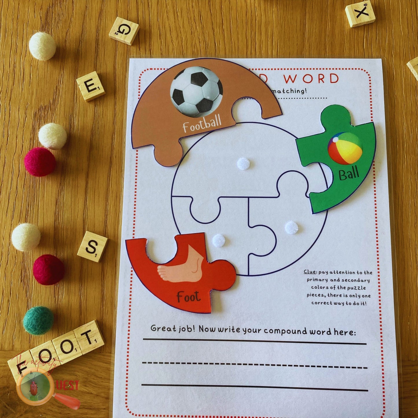 Compound Word and Color Mixing Puzzle Printable, INSTAND DOWNLOAD PDF