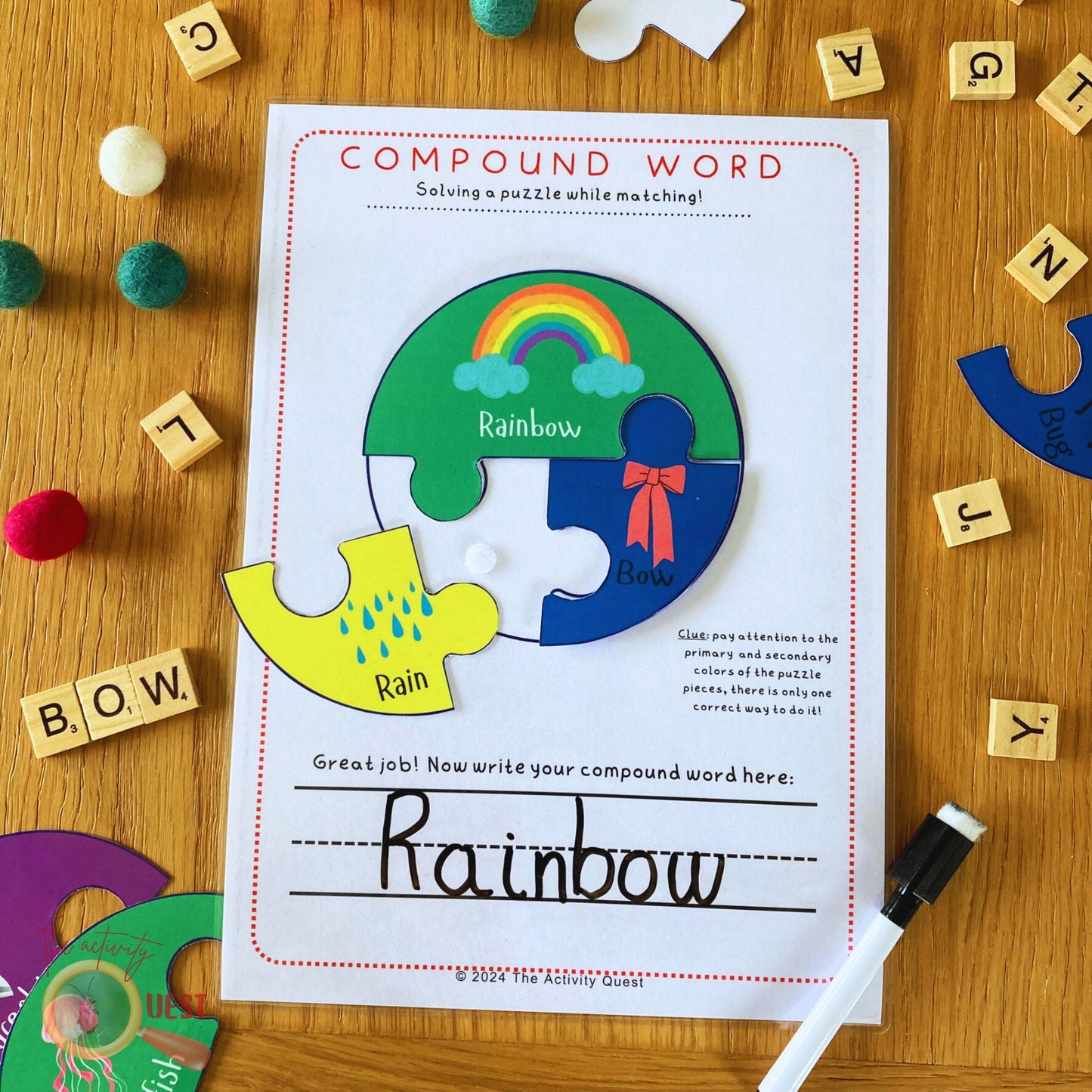 Compound Word and Color Mixing Puzzle Printable, INSTAND DOWNLOAD PDF