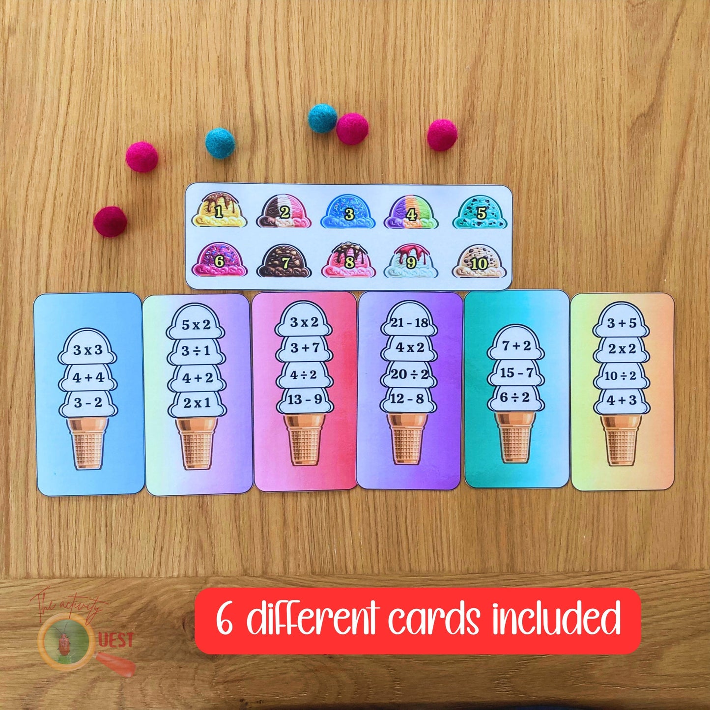 Build your Ice Cream Math Printable Game, Maths 10 different Flavors Ice Cream Scoops Activity Children Pretend play, INSTANT DOWNLOAD PDF