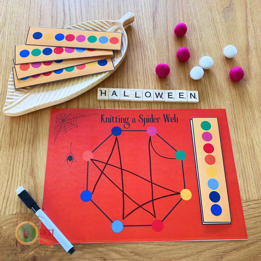 Knitting a Spider Web HALLOWEEN Activity for Children, Fine Motor Early Writing Skills, INSTANT DOWNLOAD