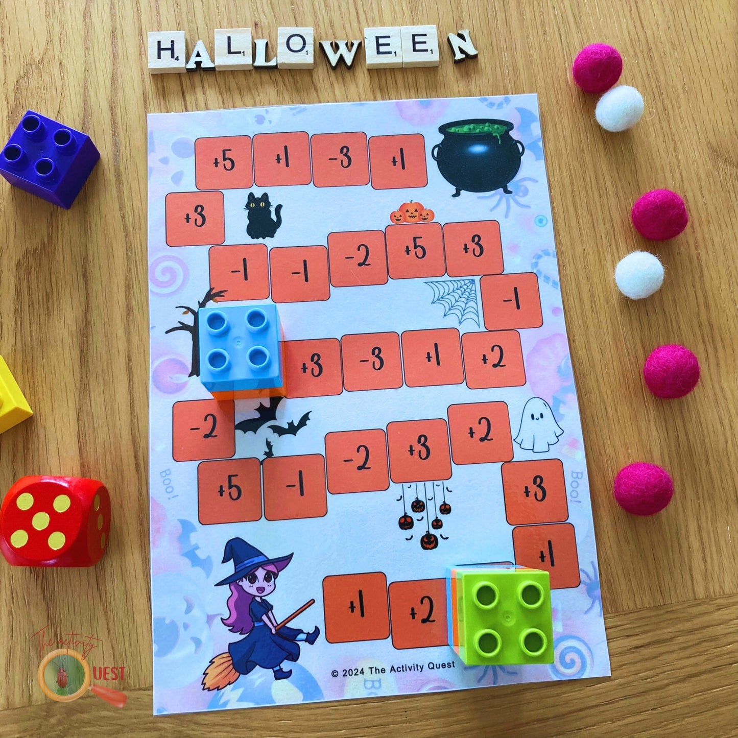 HALLOWEEN Building Blocks Printable Game, Addition and Subtraction Math Activity for Kids, INSTANT DOWNLOAD PDF