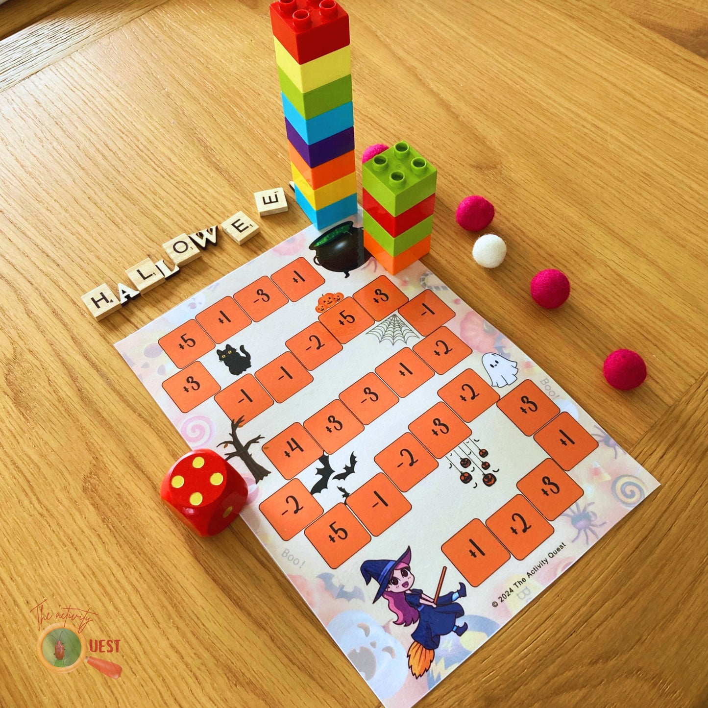 HALLOWEEN Building Blocks Printable Game, Addition and Subtraction Math Activity for Kids, INSTANT DOWNLOAD PDF