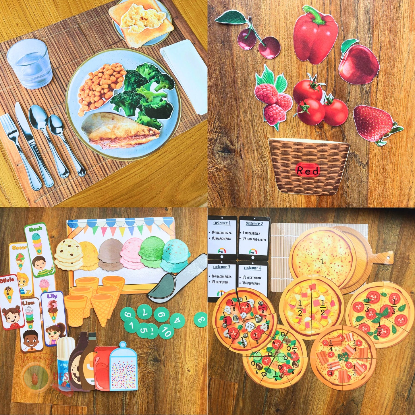 Kitchen Imaginative Play BUNDLE, Prepare your Meal, Ice creams, Pizza and Fruits and Vegetables Sorting Baskets, INSTANT DOWNLOAD PDF