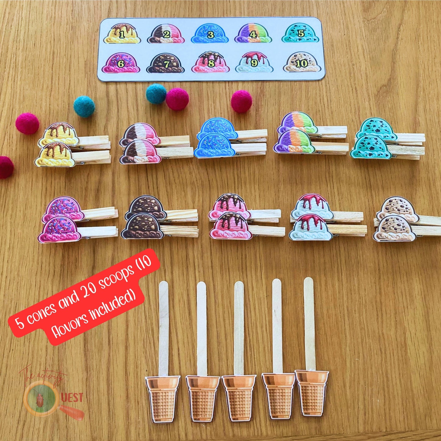 Build your Ice Cream Math Printable Game, Maths 10 different Flavors Ice Cream Scoops Activity Children Pretend play, INSTANT DOWNLOAD PDF