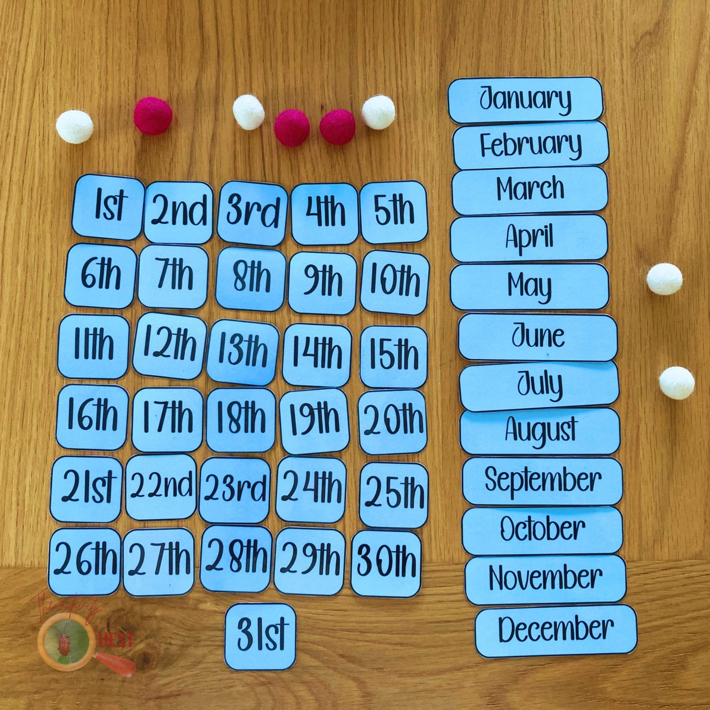 Printable Perpetual Calendar for Kids, Learning Day of the Week, Date and Months, INSTANT DOWNLOAD PDF