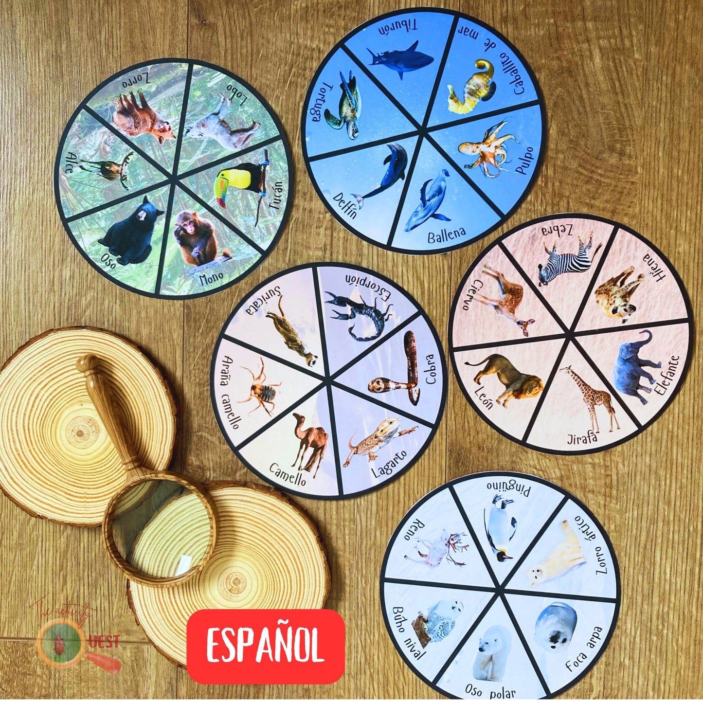 Spanish Animal Habitats Learning Wheels Printable, Nature Biomes Animals Disc Activity, INSTANT DOWNLOAD PDF