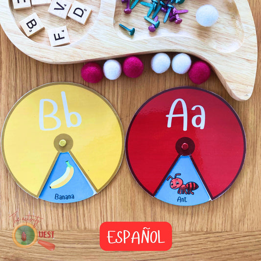 Spanish Alphabet Beginning Sounds Big Wheels Printable, ABC Phonic Discs Game for Kids, INSTANT DONWLOAD PDF