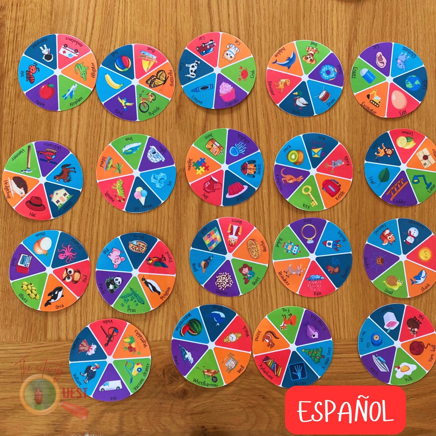 Spanish Alphabet Beginning Sounds Small Wheels Printable, ABC Phonic Discs Game for Kids, INSTANT DONWLOAD PDF