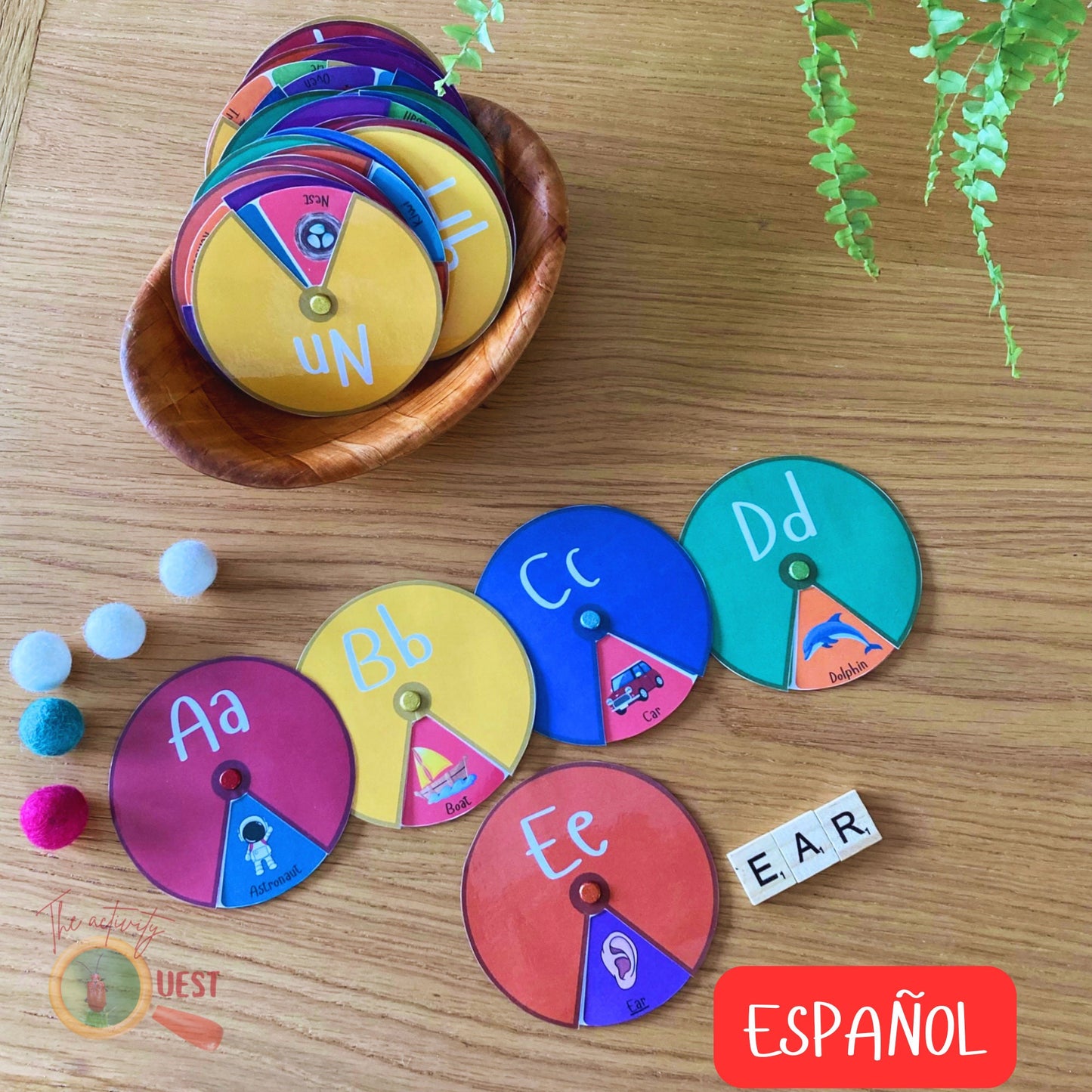 Spanish Alphabet Beginning Sounds Small Wheels Printable, ABC Phonic Discs Game for Kids, INSTANT DONWLOAD PDF