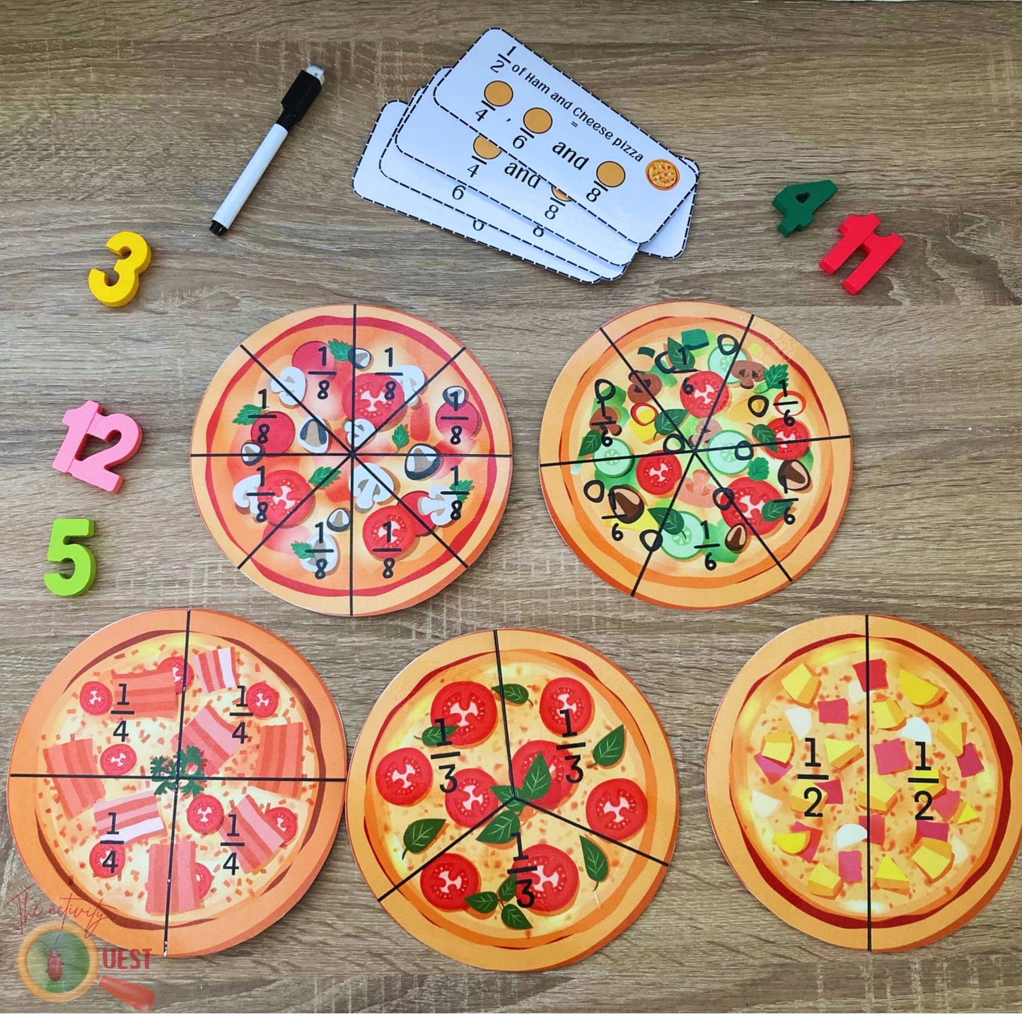 Equivalent Fractions Pizza Activities for Kids, Early Math Skills Game for Children, INSTANT DOWNLOAD PDF