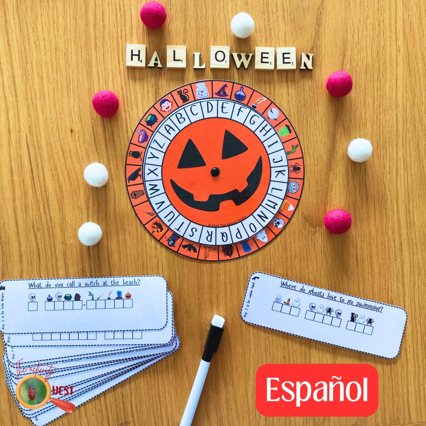 Halloween Spanish Secret Code Wheel Printable Game for Kids, Decoder Coding Reveal Hidden Message, INSTANT DOWNLOAD PDF