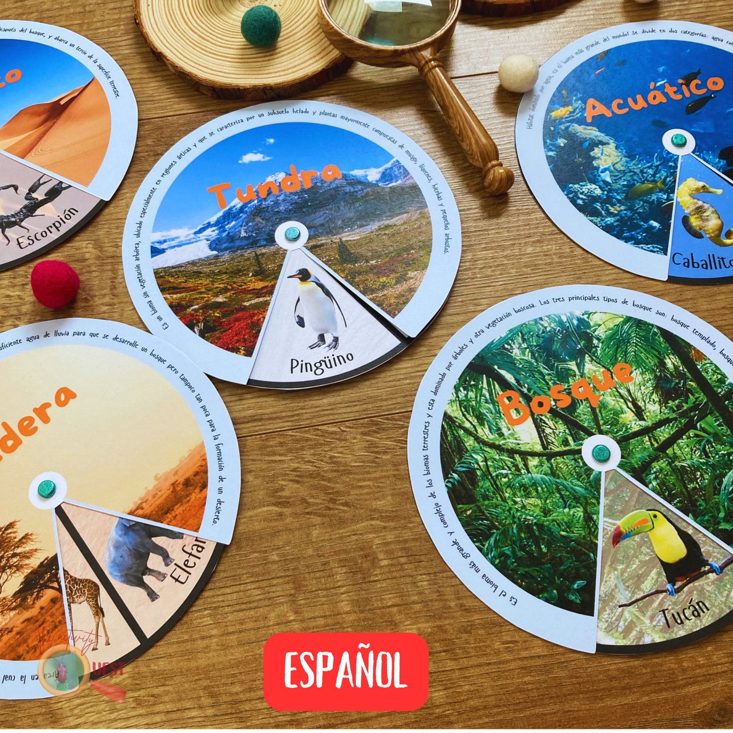 Spanish Animal Habitats Learning Wheels Printable, Nature Biomes Animals Disc Activity, INSTANT DOWNLOAD PDF