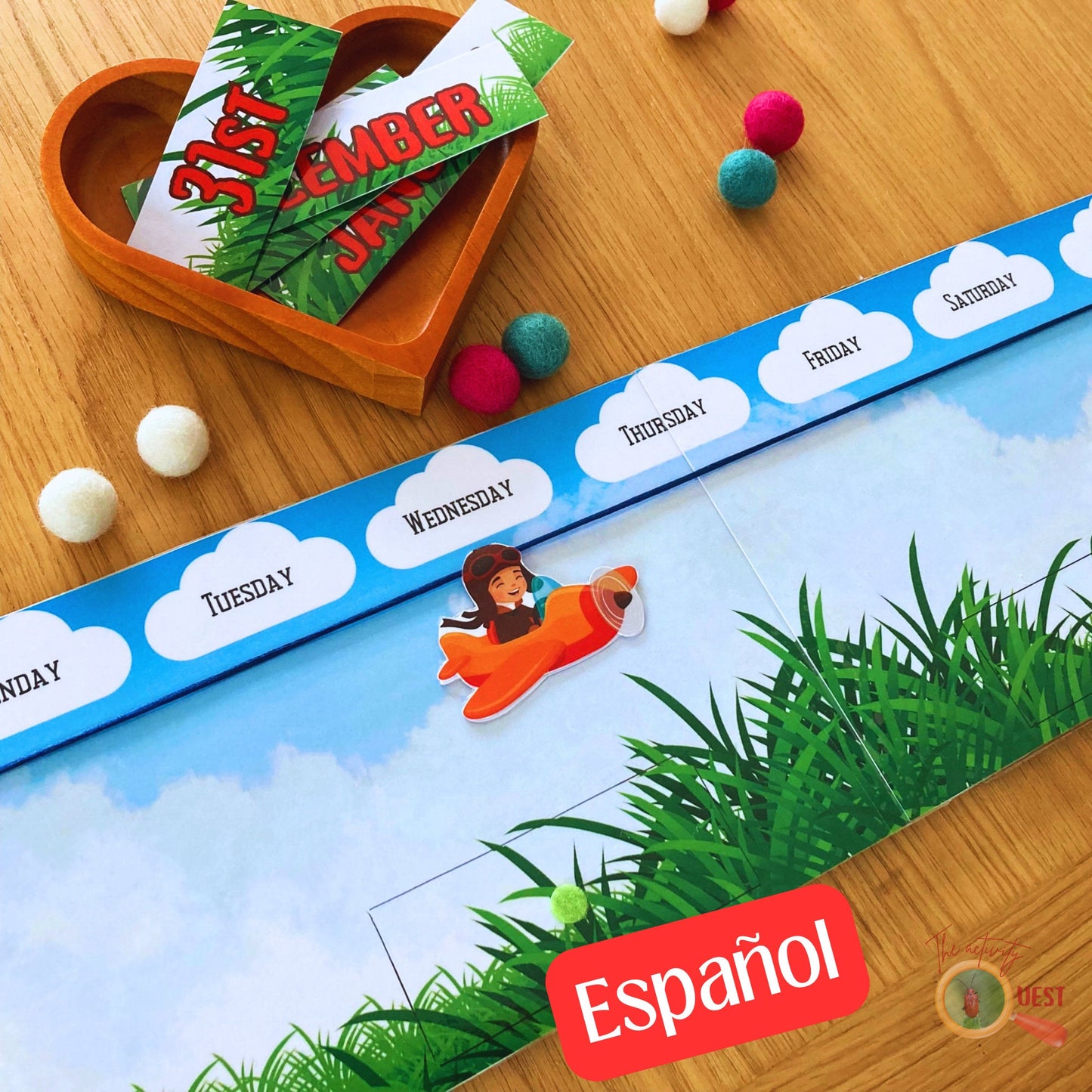 Airplane Spanish Perpetual Calendar Printable for Kids, Learn Day of the Week Dates and Months, INSTANT DOWNLOAD PDF