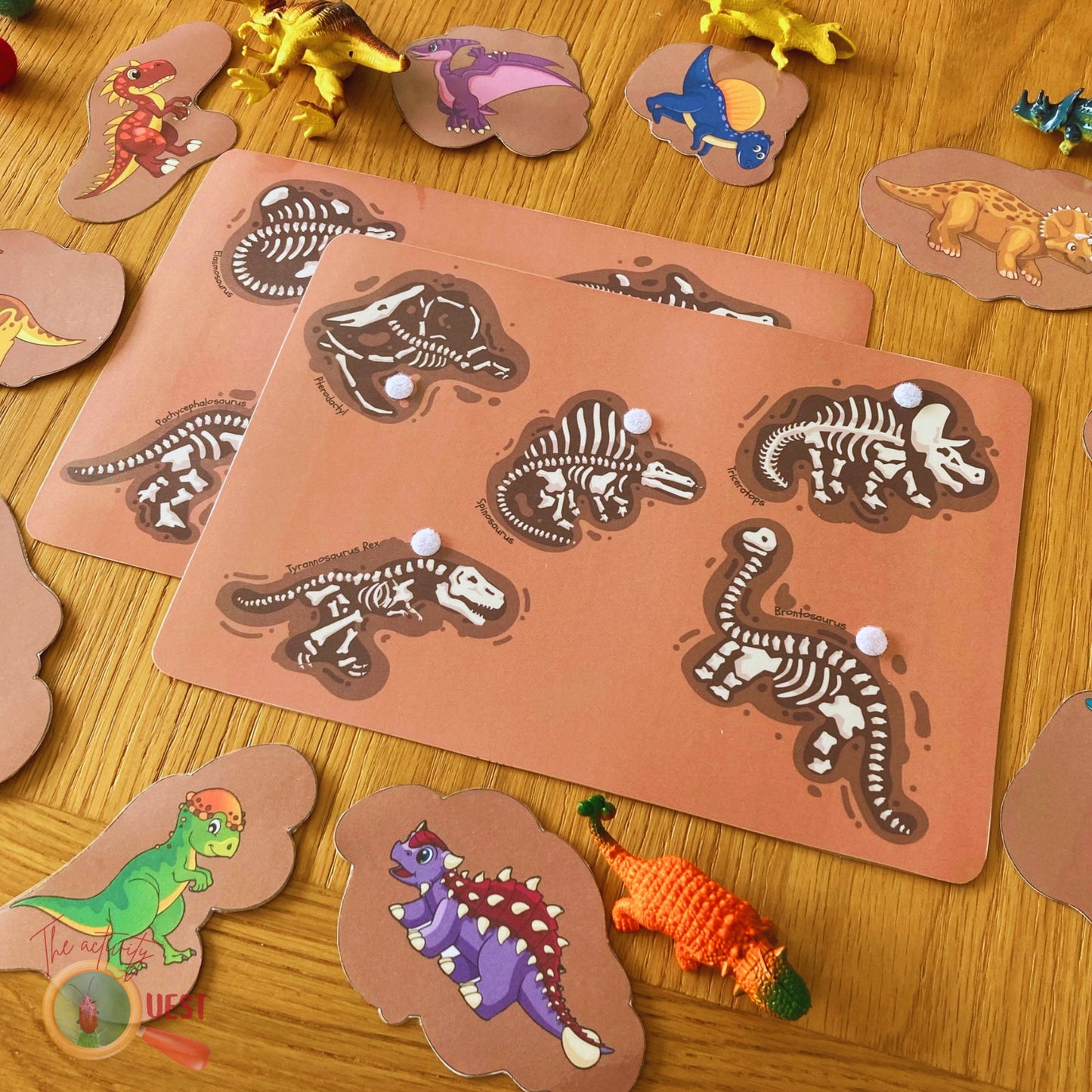 Dinosaur Printable Bundle Activity for Kids, T-Rex Jigsaw, Shadow and Fossil Matching and Numbers Cards for Children, INSTANT DOWNLOAD PDF