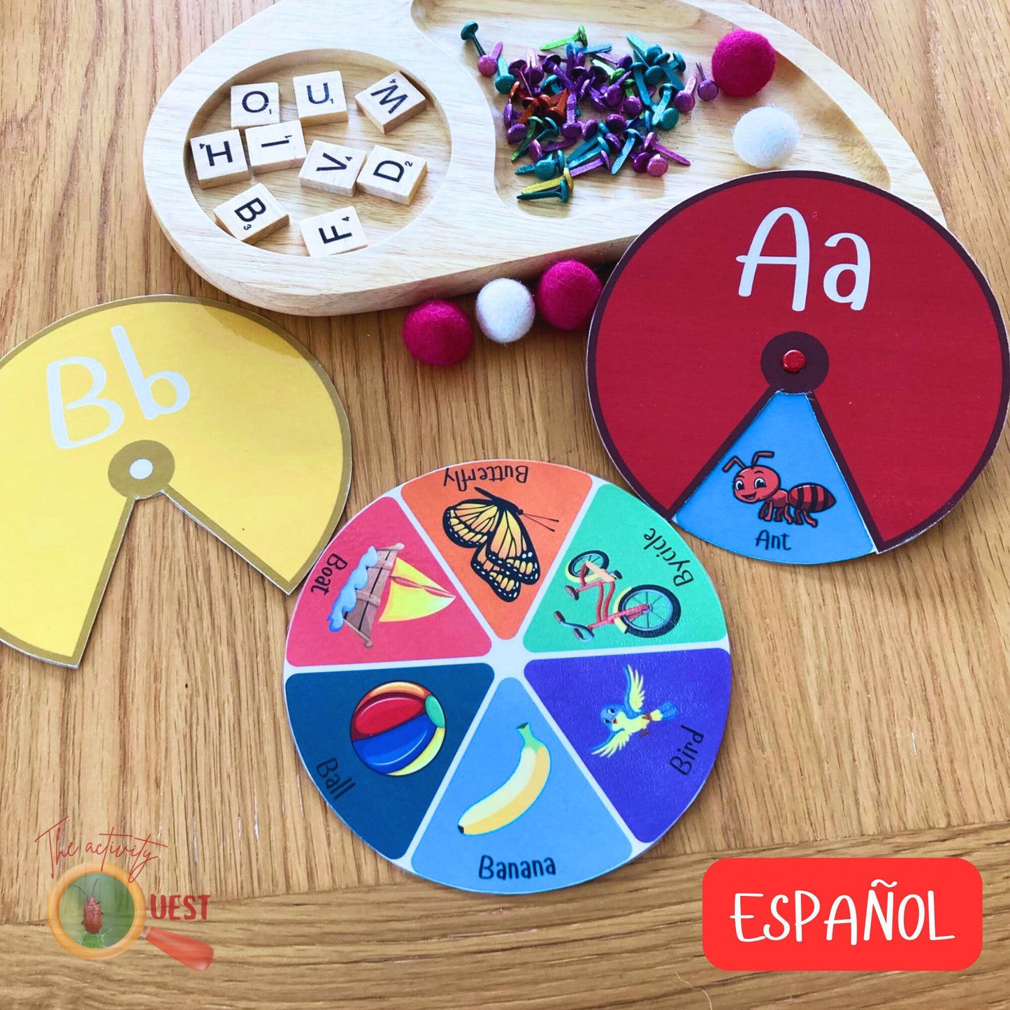 Spanish Alphabet Beginning Sounds Big Wheels Printable, ABC Phonic Discs Game for Kids, INSTANT DONWLOAD PDF