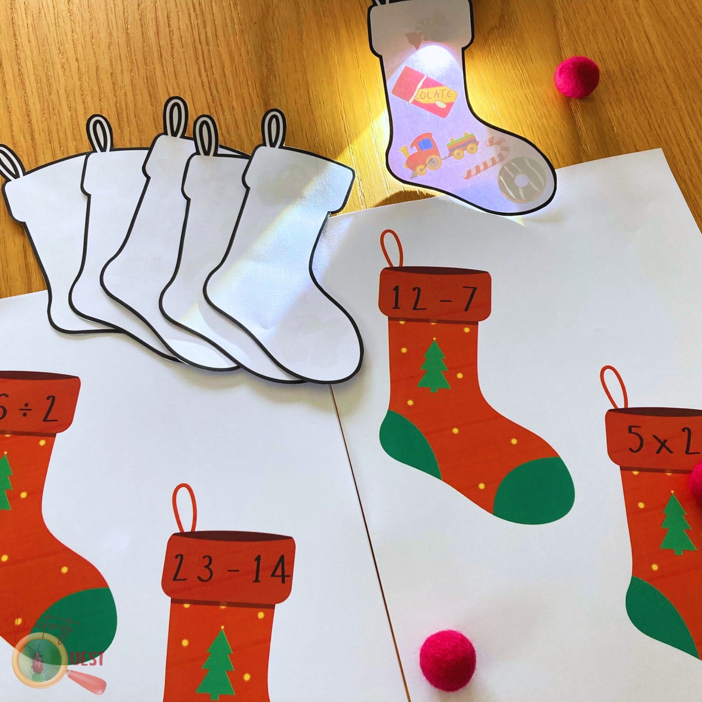 CHRISTMAS Stockings Math Printable Activity for Kids, Counting and Simple Equations for Children, INSTANT DOWNLOAD PDF