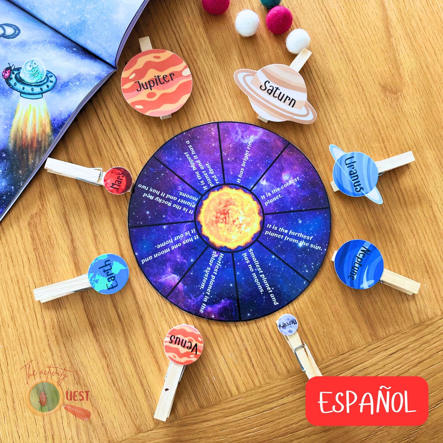 Solar System Learning Matching Activity for Kids Spanish, Planets Printable for Children, INSTANT DOWNLOAD PDF