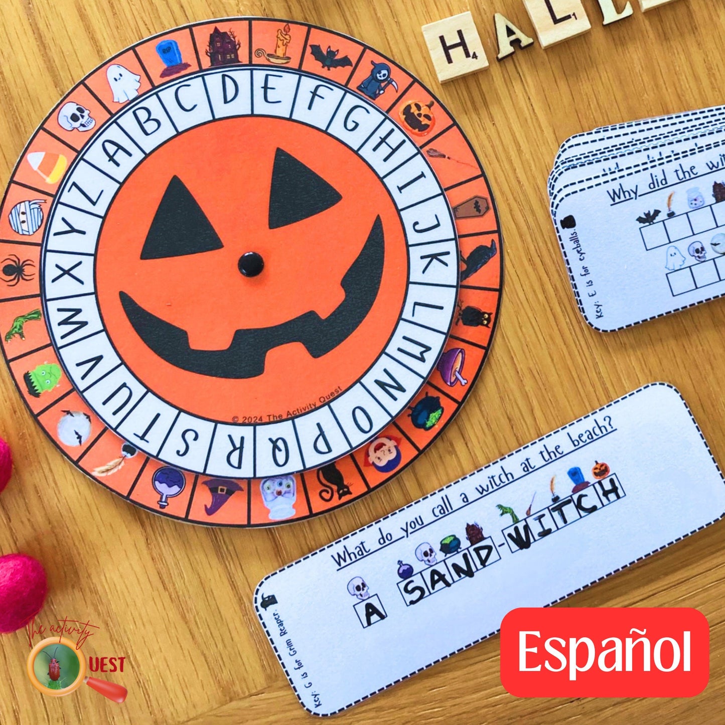 Halloween Spanish Secret Code Wheel Printable Game for Kids, Decoder Coding Reveal Hidden Message, INSTANT DOWNLOAD PDF