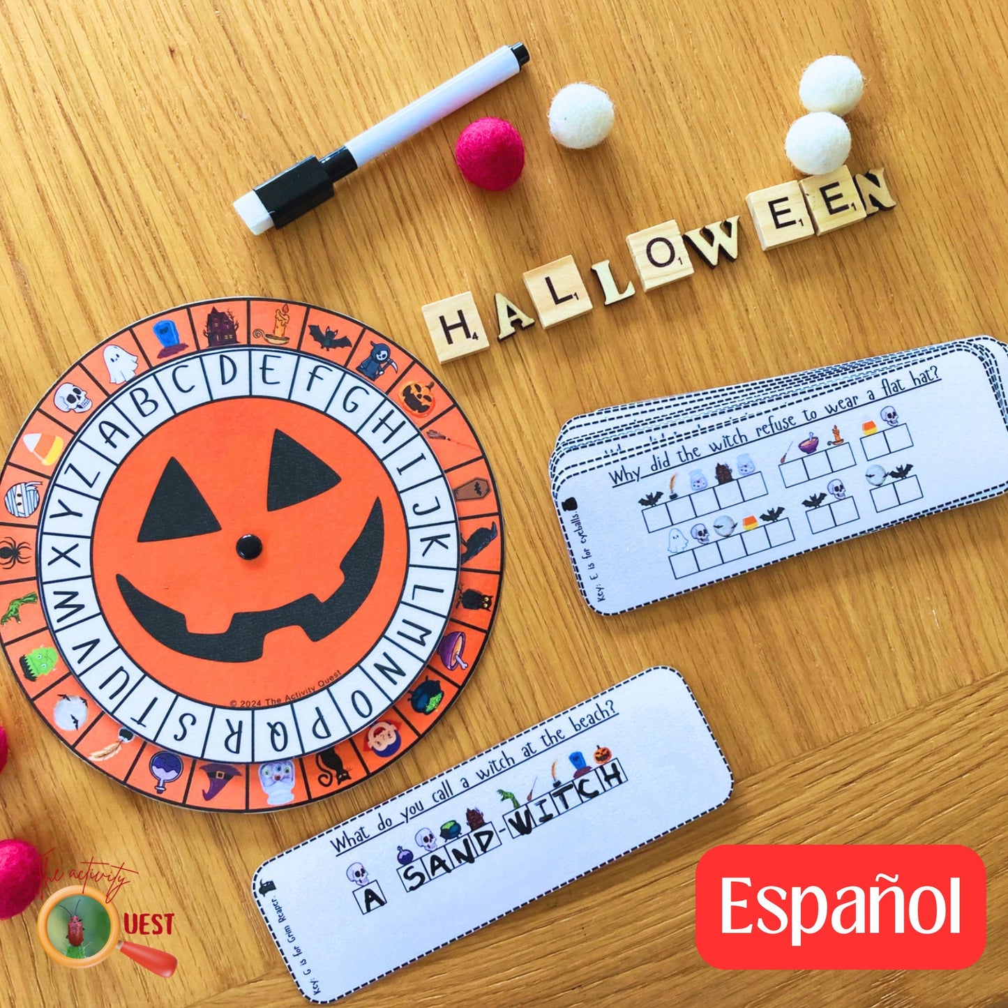 Halloween Spanish Secret Code Wheel Printable Game for Kids, Decoder Coding Reveal Hidden Message, INSTANT DOWNLOAD PDF