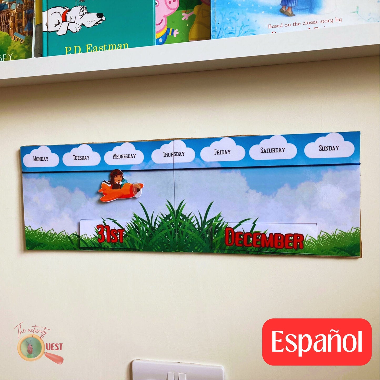 Airplane Spanish Perpetual Calendar Printable for Kids, Learn Day of the Week Dates and Months, INSTANT DOWNLOAD PDF