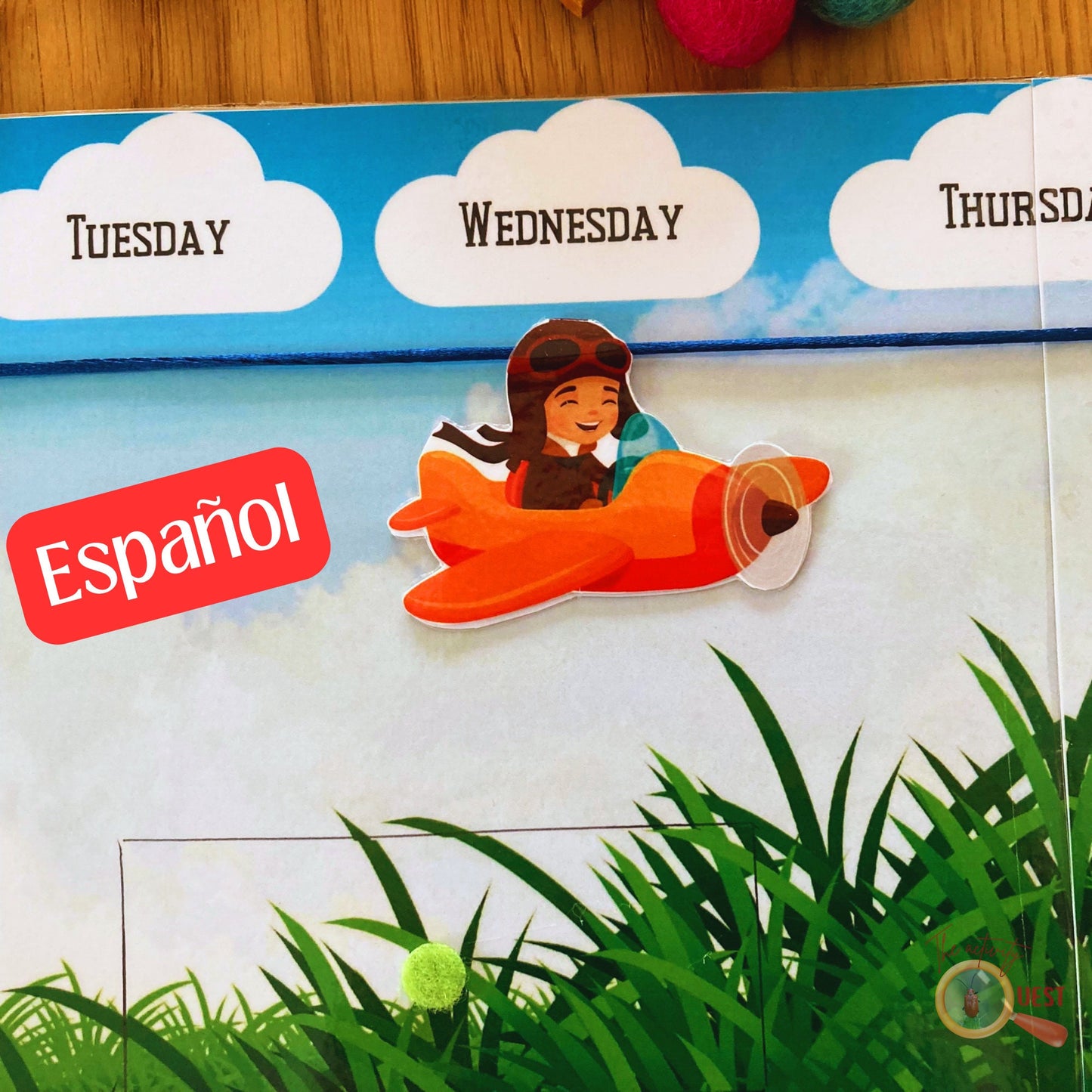 Airplane Spanish Perpetual Calendar Printable for Kids, Learn Day of the Week Dates and Months, INSTANT DOWNLOAD PDF