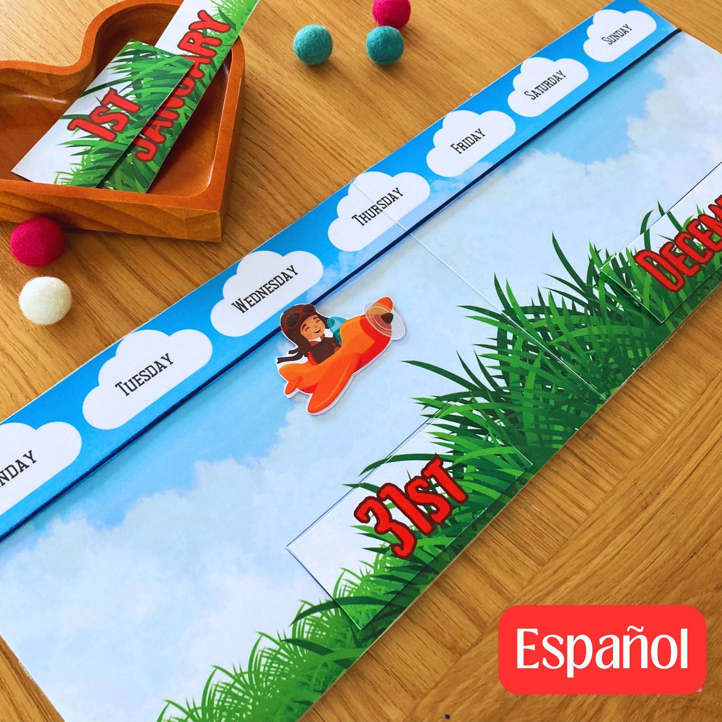 Airplane Spanish Perpetual Calendar Printable for Kids, Learn Day of the Week Dates and Months, INSTANT DOWNLOAD PDF