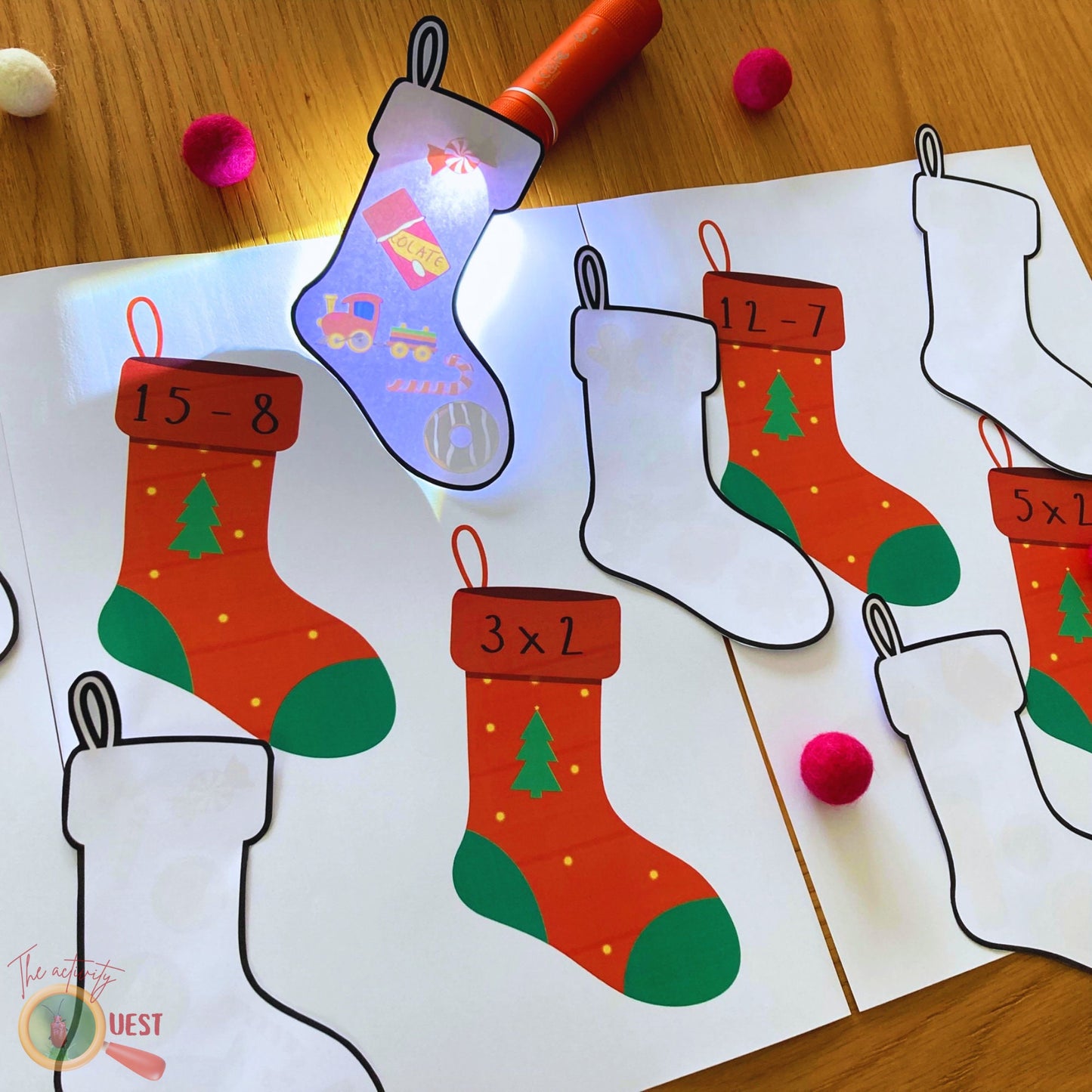 CHRISTMAS Stockings Math Printable Activity for Kids, Counting and Simple Equations for Children, INSTANT DOWNLOAD PDF