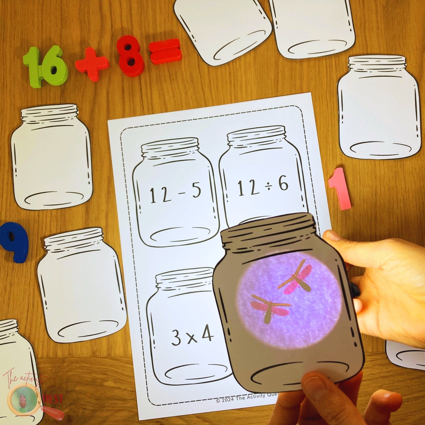 Fireflies Jars Math Activity, Simple Operation Skills Printable, INSTANT DOWNLOAD PDF