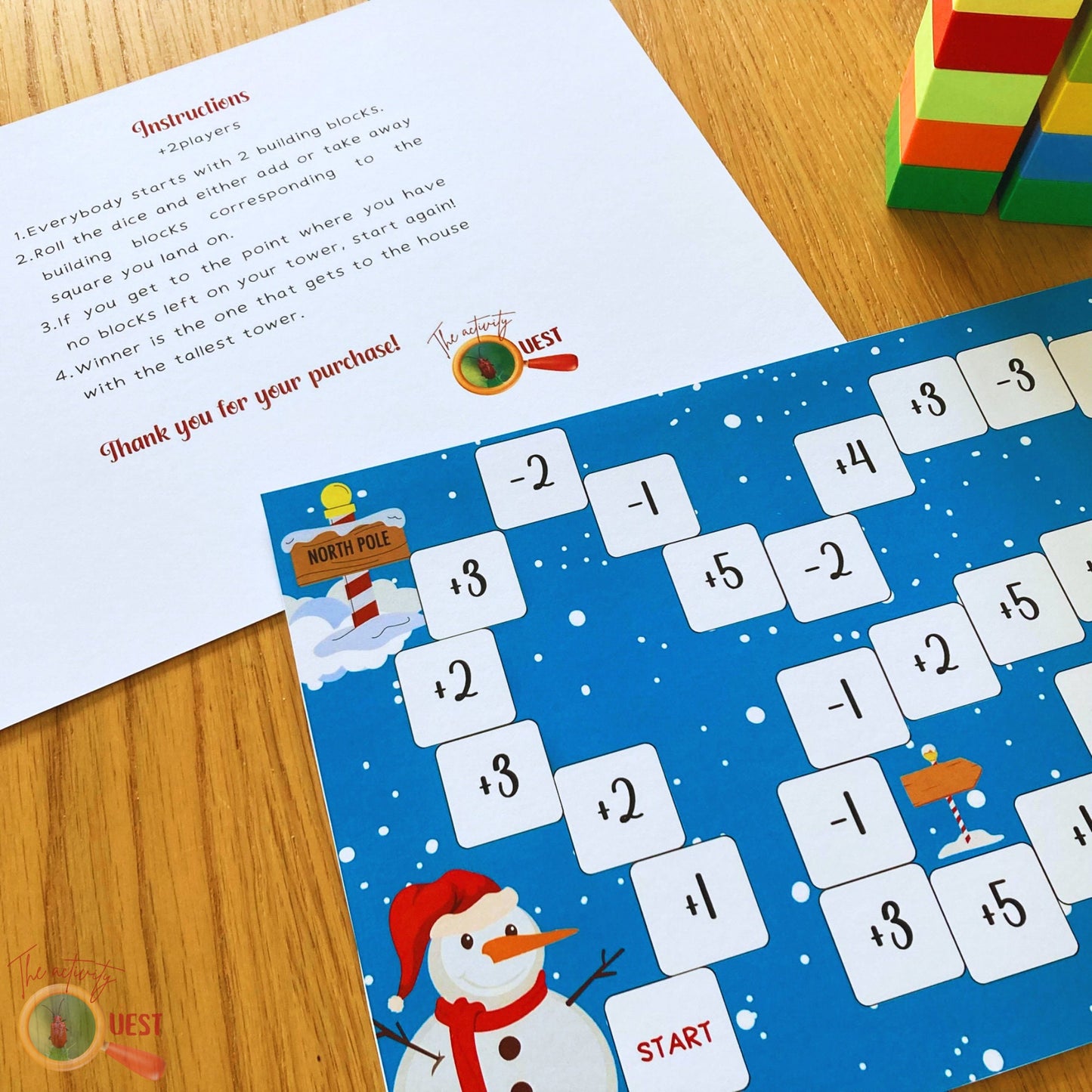 CHRISTMAS Building Blocks Printable Game, Addition and Subtraction Math Activity for Kids, INSTANT DOWNLOAD PDF